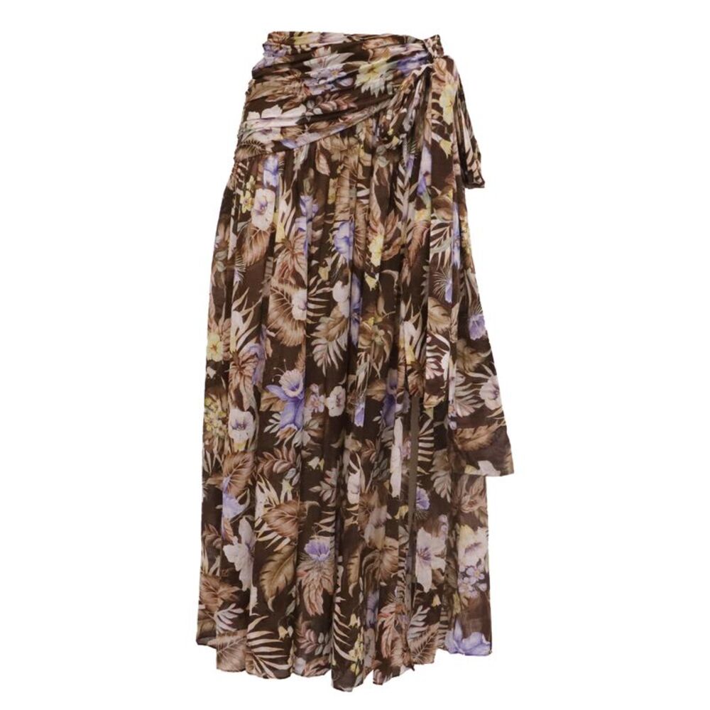 Zimmermann Coco Bow Maxi Skirt in Brown Cotton